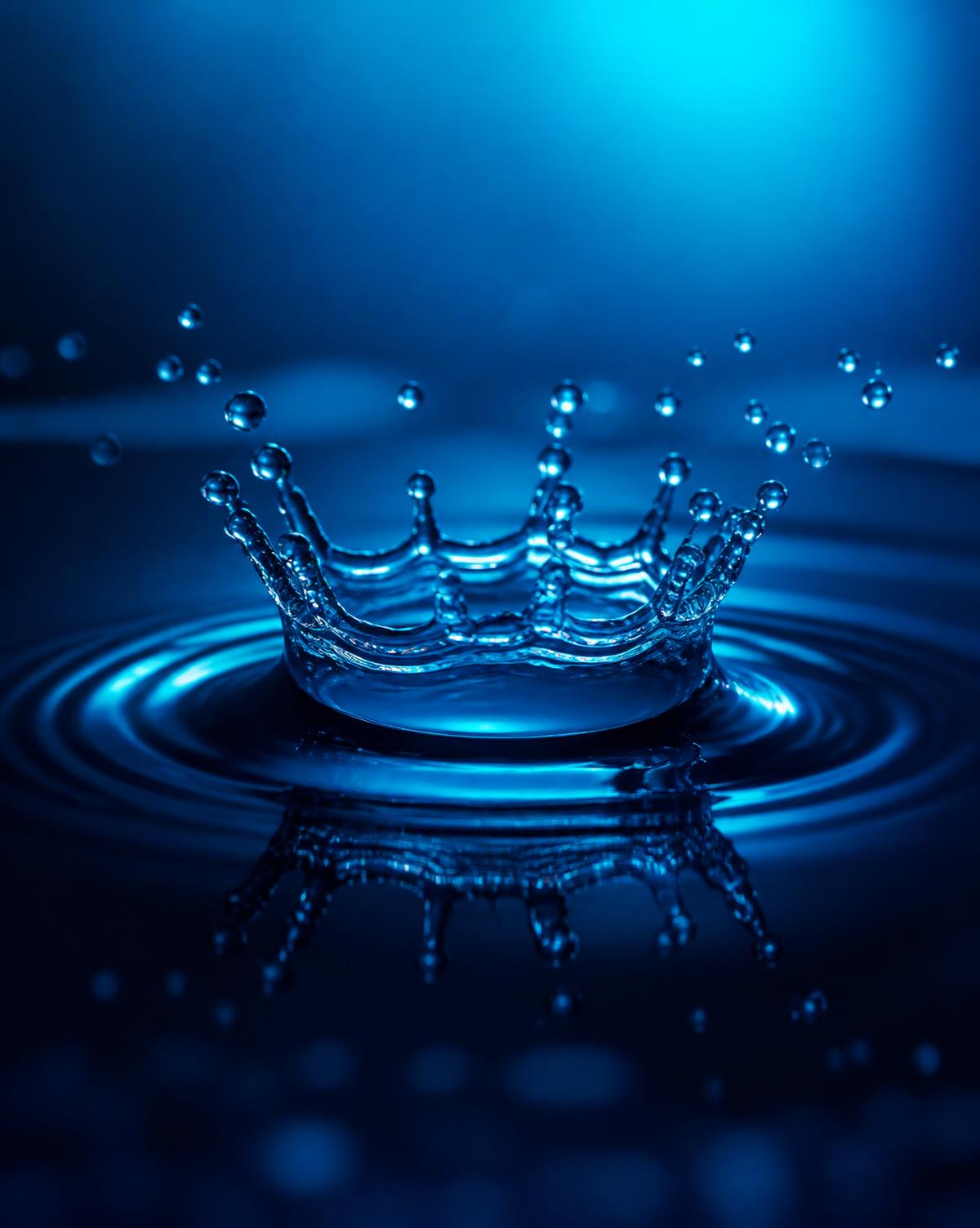 Gota de agua formando una corona al caer sobre la superficie